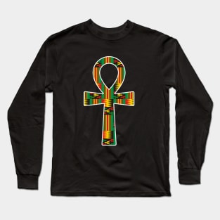 Ankh Aymbol with African Kente Pattern Long Sleeve T-Shirt